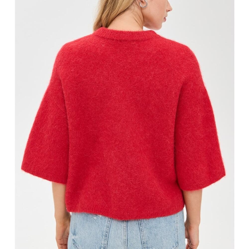 Pistola Micah Elbow Length Boxy Crewneck Sweater Ruby Red XS - Picture 2 of 6